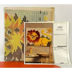 Vintage 70s latch hook canvas, Phildar Canada #47039, "King" Lion pattern